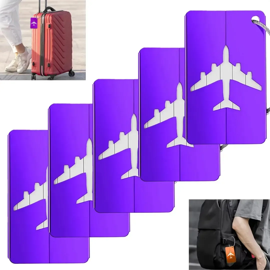 5 Tag Para Mala De Viagem Etiquetas Bagagem Identificação Cor Violeta-escuro Avião
