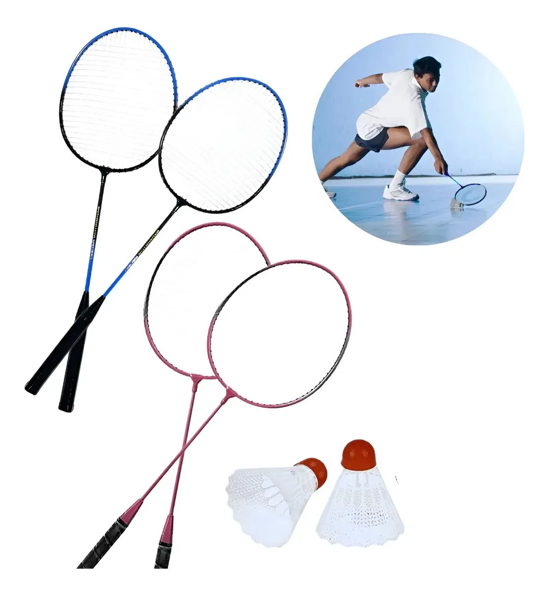 Kit De Badminton Completo 2 Raquetes 2 Petecas Sacola
