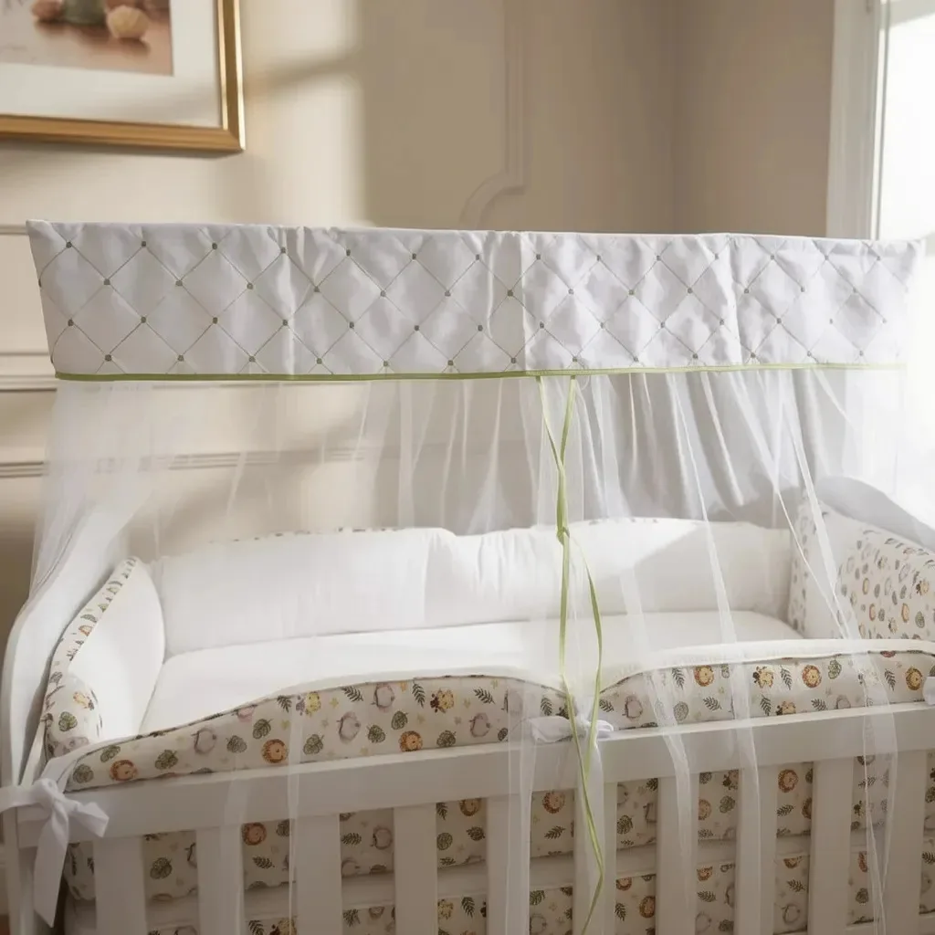Mosquiteiro Com Bandô De Berço Essence Padrão Americano Cor Verde Claro e Branco