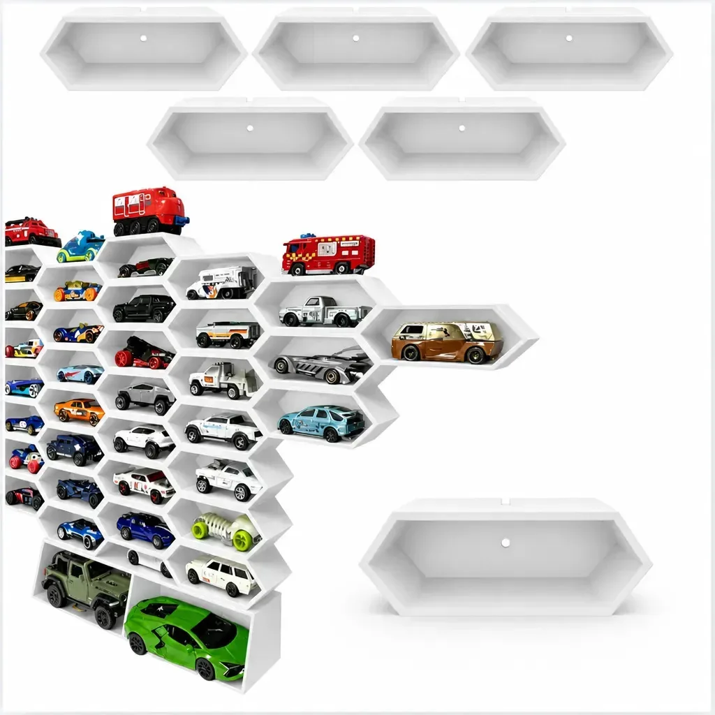 Kit 5 Suportes Hot Wheels Porta Carrinho Parede Organizador Branco