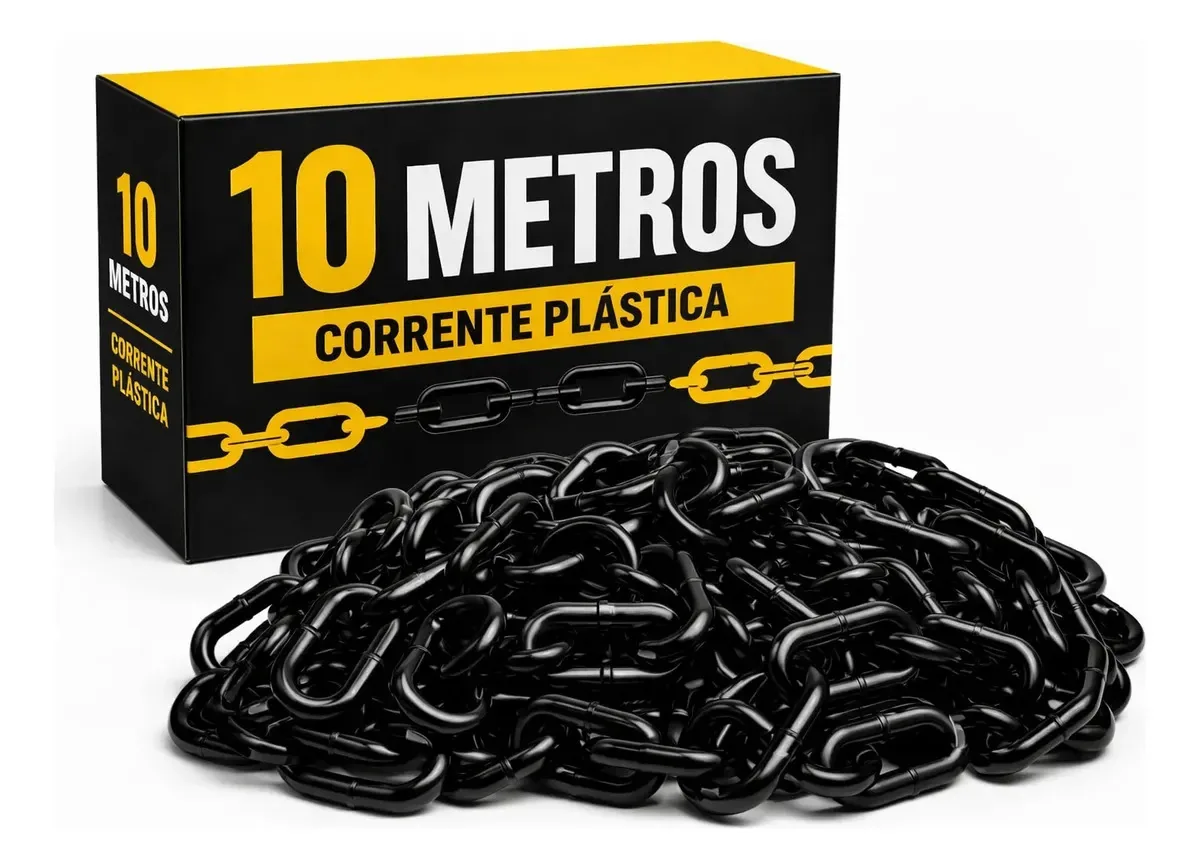 Corrente Plástica Preta /amarela Sinalização 10m Sinalização Preto
