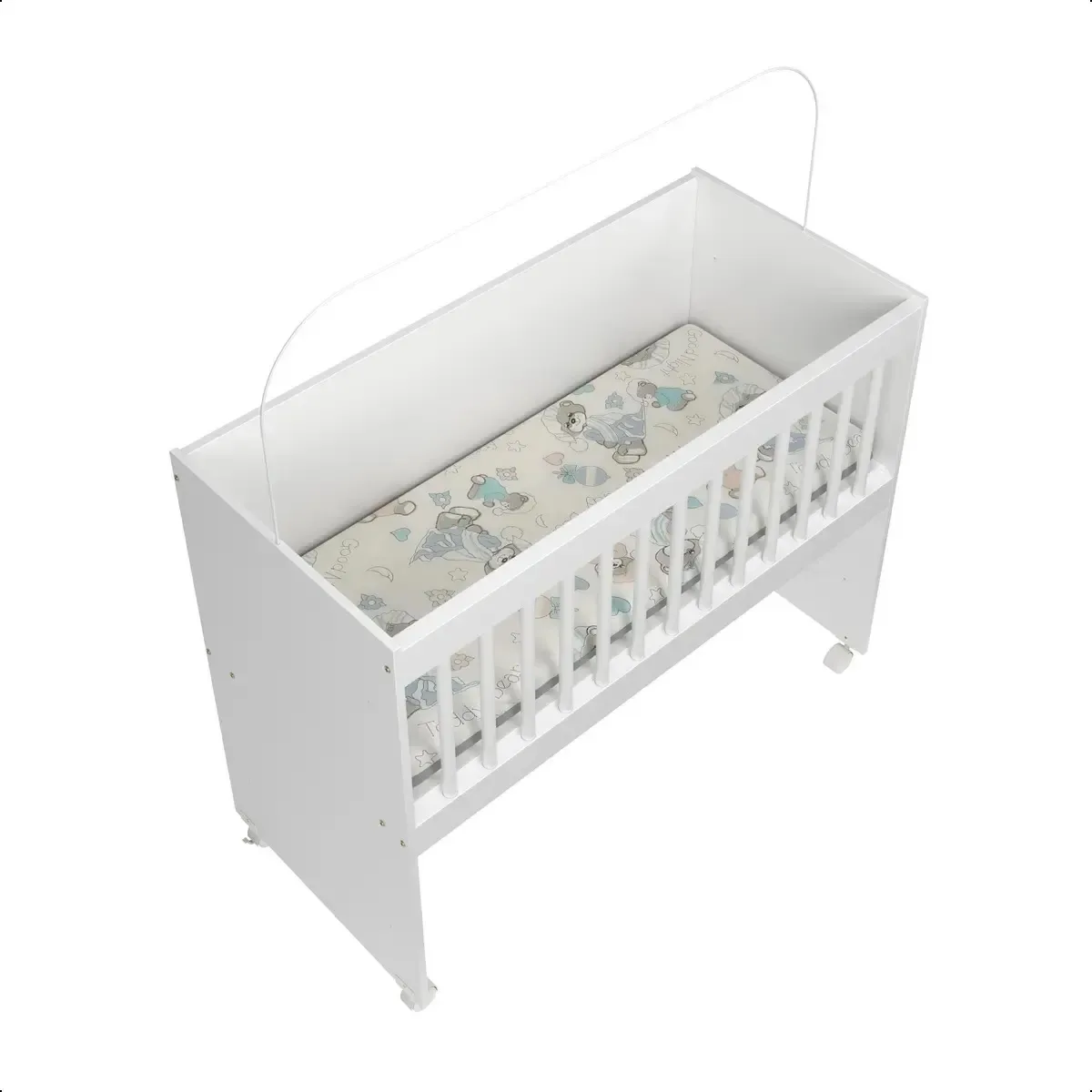 Mini Berço Moisés Multifuncional 100% Mdf Com Colchão Branco Desenho Ursos