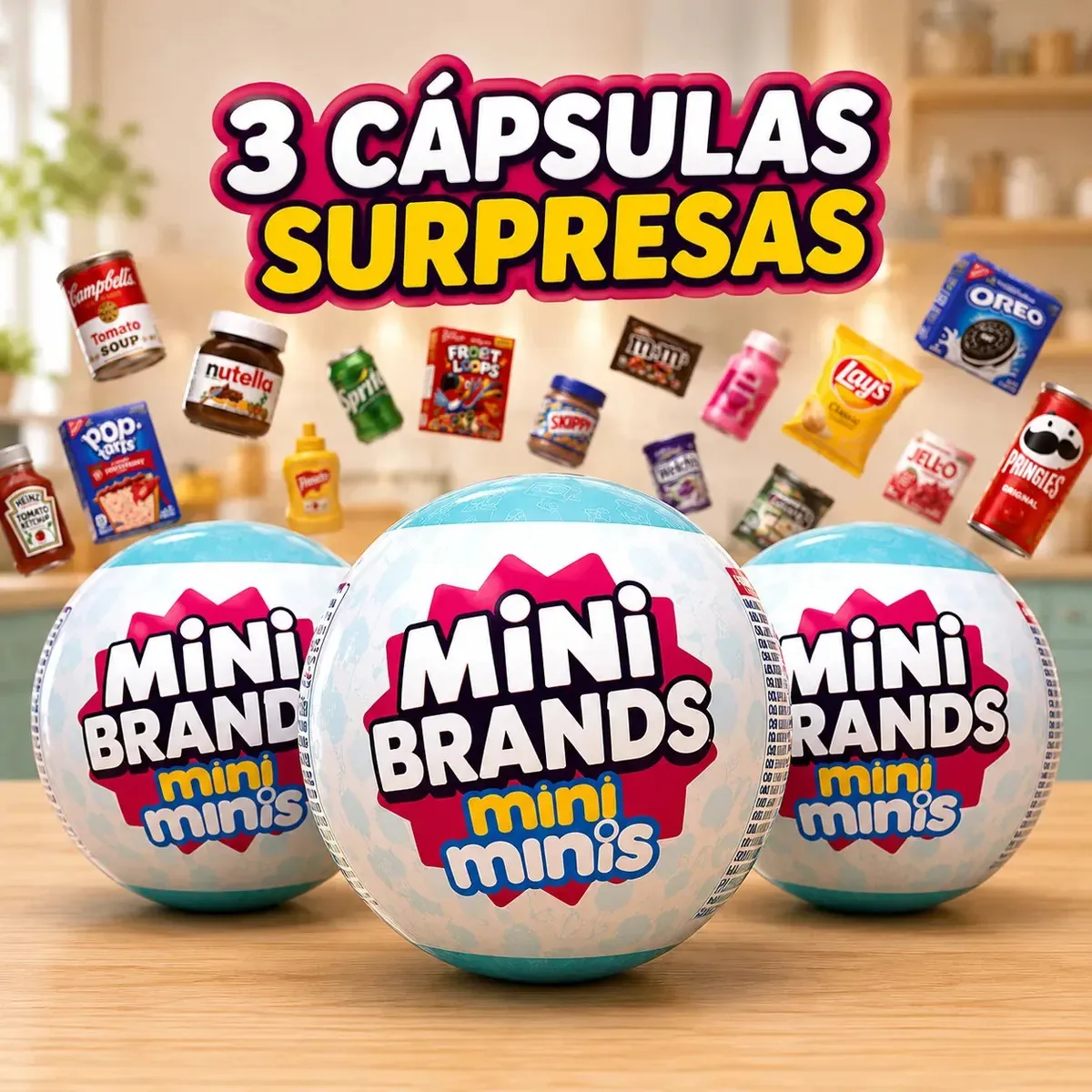 Kit 3 Miniaturas de Produtos Alimentícios Mini Brands Mini Minis Bolinha Surpresa