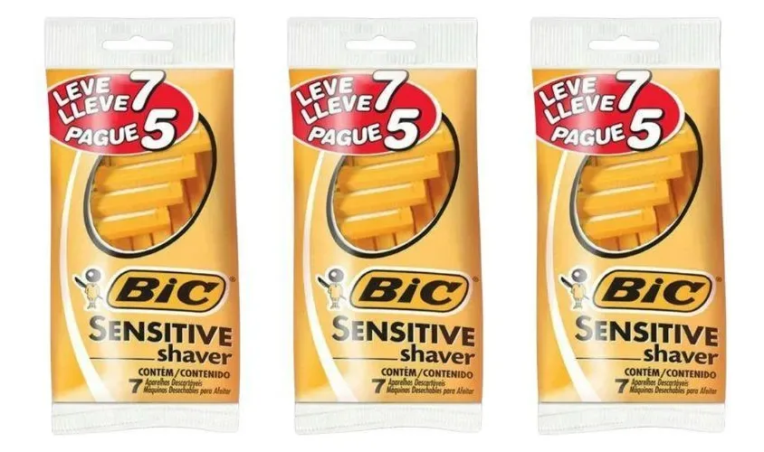 Aparelho De Barbear Bic L7 P5 Sensitive Shaver - Kit 3un