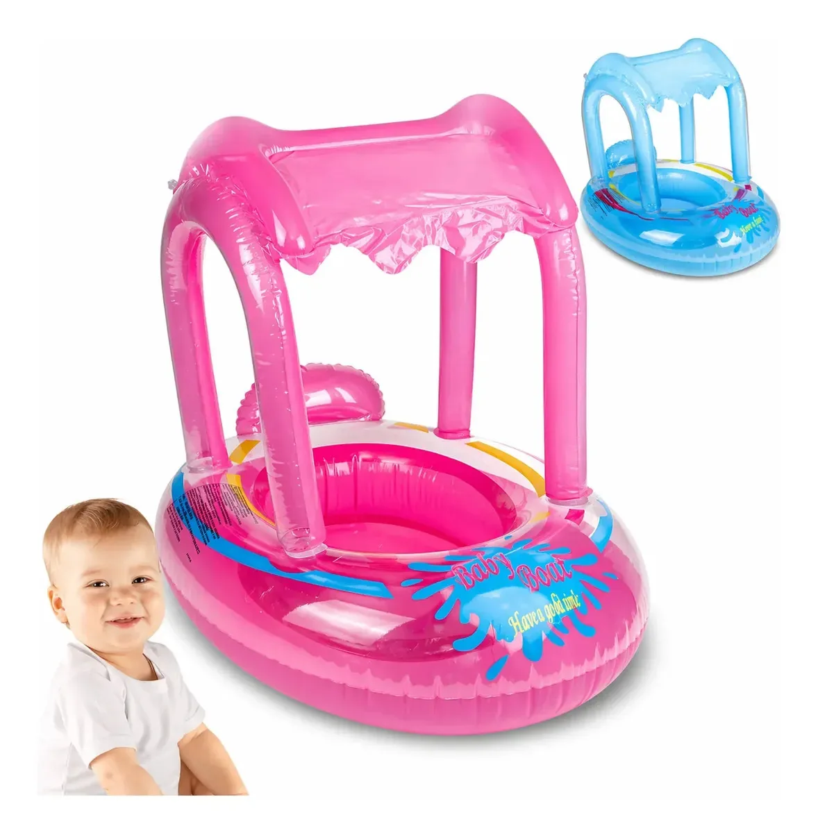 Bote Inflável para Bebê com Cobertura UV – Rosa