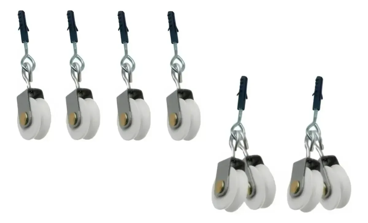 Kit Reposição De Varal De Teto 8 Roldanas Dupla+simples 4mm Branco