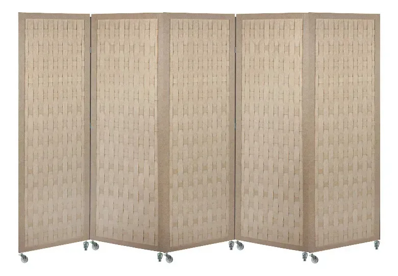 5 Biombo Trançado Divisor De Ambiente Com Rodinha Nc Trançado Natural Cru