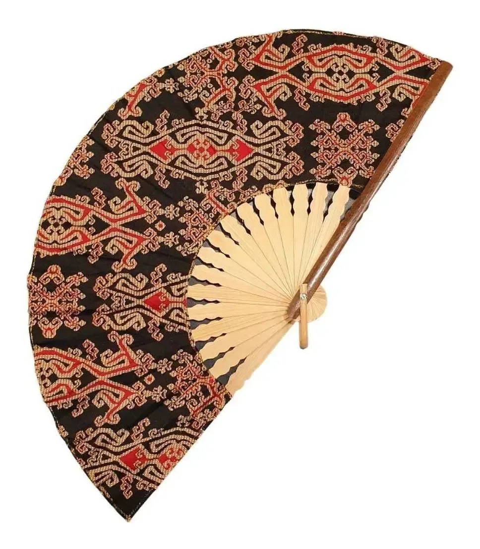 Leque Batik De Bambu E Tecido Modelo 210