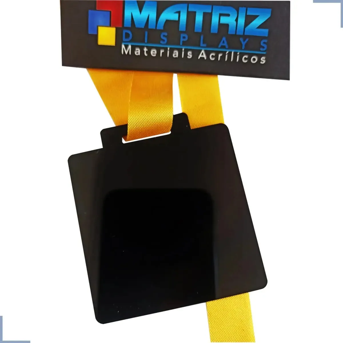 30 Medalhas Quadrada 5cm Acrílico Preto 2mm C/ Fita Am. Ouro