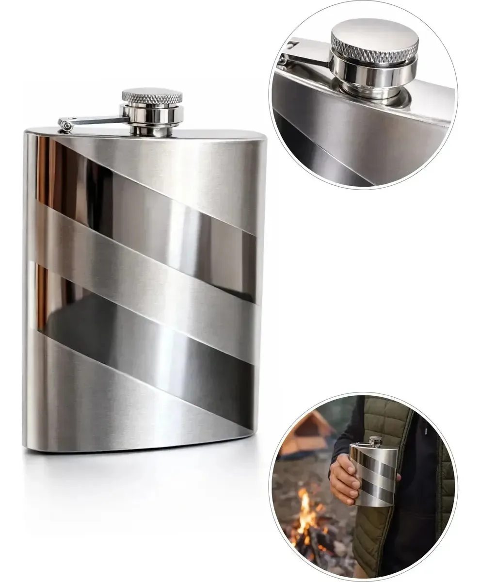 Cantil Inox De Bolso Bebida Camping Frasco Garrafa 207 Ml Prateado