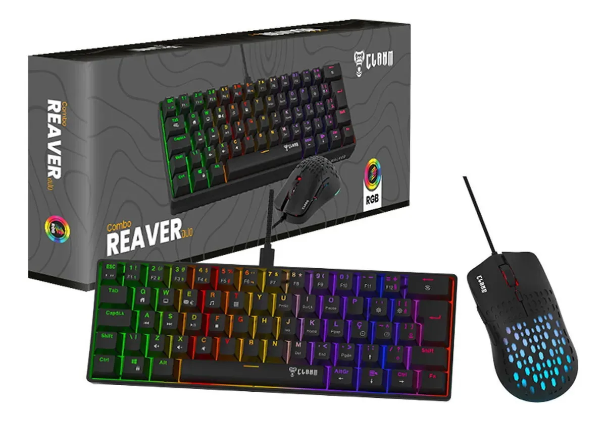Kit Gamer Teclado Mecânico 60% Switch Red + Mouse Reaver Duo Preto