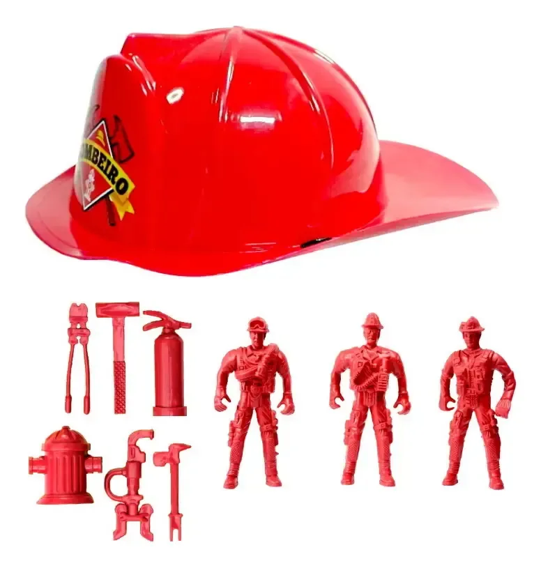 Kit 3 Bonecos Resgate 6 Acessórios E 1 Chapéu Dos Bombeiros