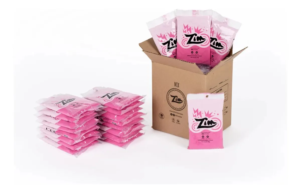 Pó Colorido Zim - 40 Un. De 50g | Festa Holi | Tinta Em Pó Rosa-chiclete