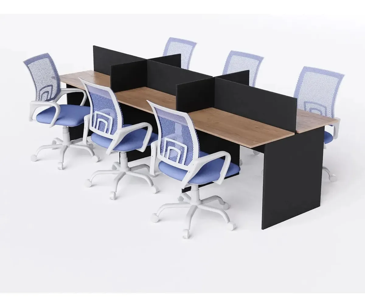 Estação De Trabalho 6 Lugares 270x120cm Com 6 Cadeiras Wave Cor Azul-claro