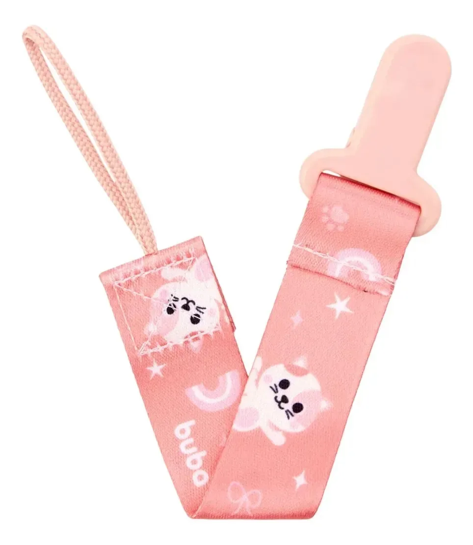 Prendedor De Chupeta Com Trava Animal Gatinho Rosa - Buba