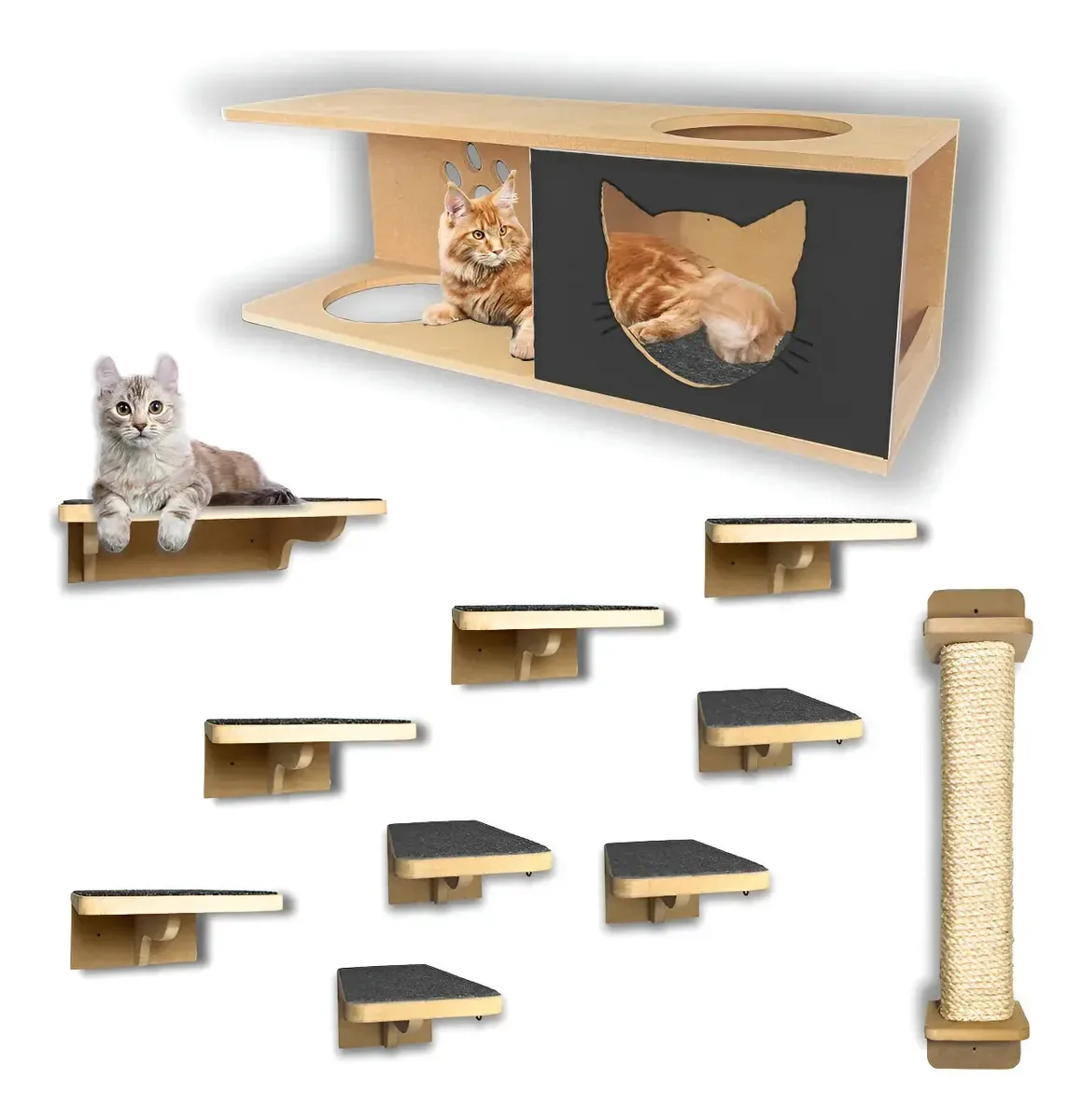 Gatificação Kit Playground Com Arranhador 11pçs Montado Cor Preto