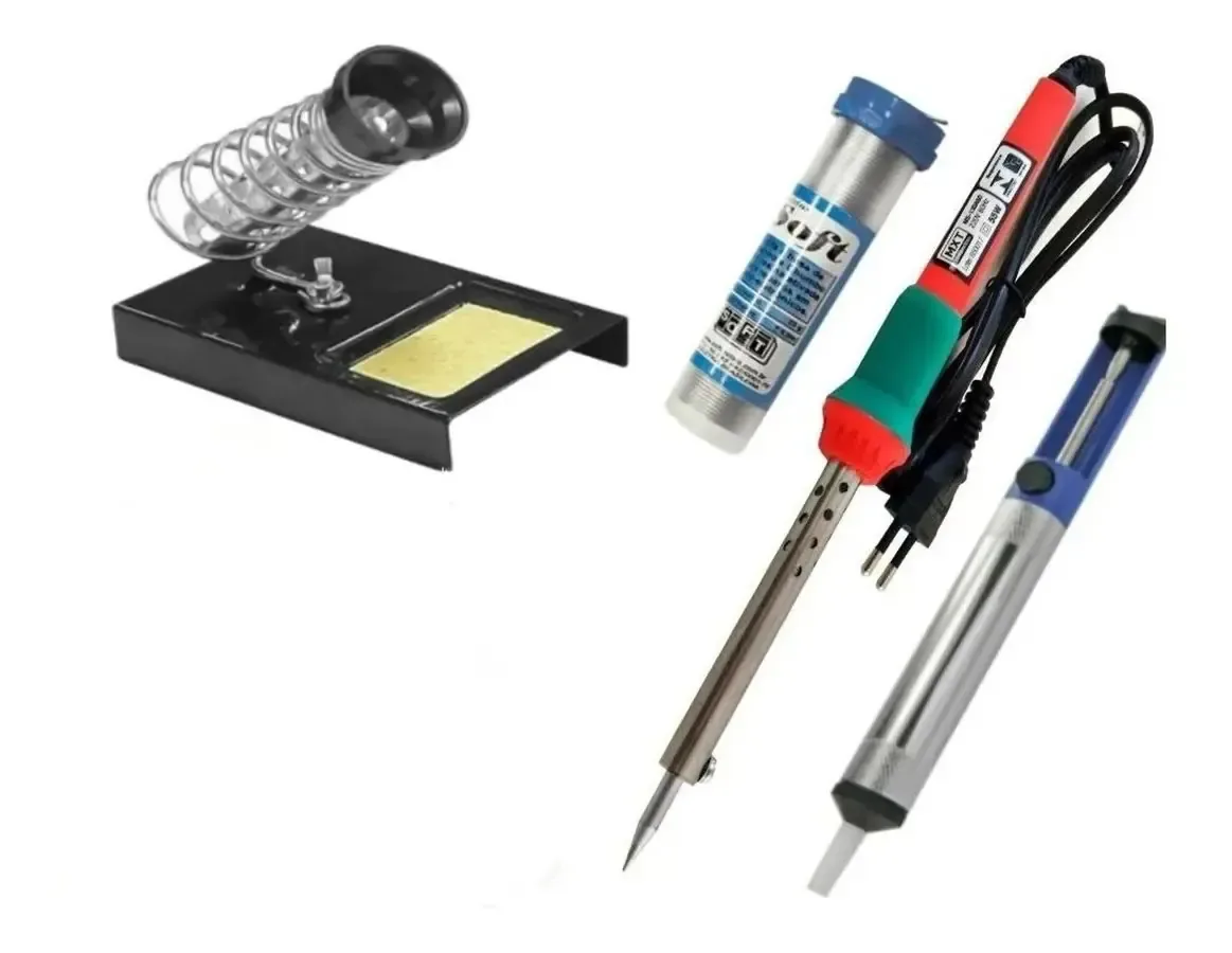 Kit Solda Ferro + Suporte + Sugador + Solda Em Fio Tubete