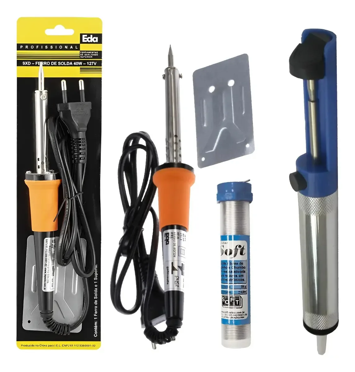 Kit Ferro Solda + Tubete Estanho Com Resina E Sugador Solda