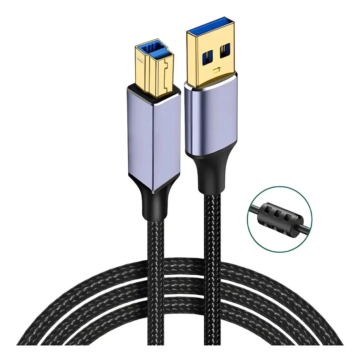 Cabo Usb P/ Tipo B Impressora Scanners Teclado Midi Fax Plc Preto