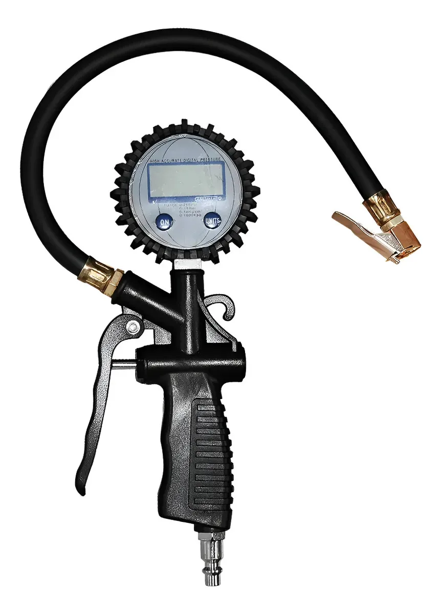 Calibrador De Pneus Digital C/ Bico De 0-200 Psi Cabo 1/4 Preto