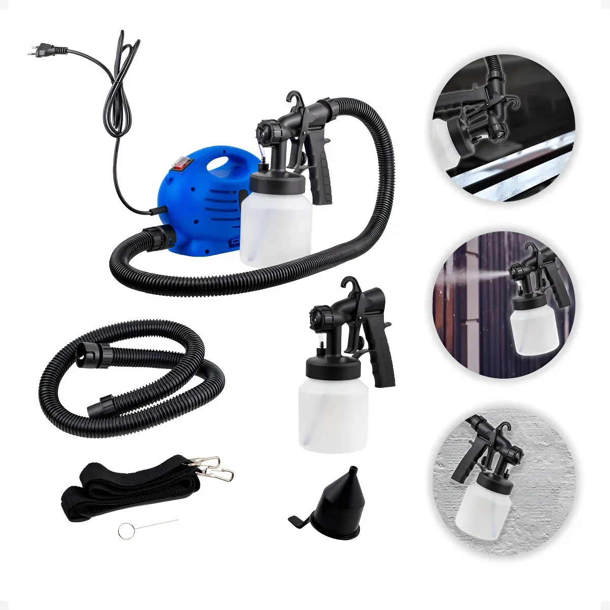 Pistola Pulverizador Pintura Uso Domestico Com Compressor Azul