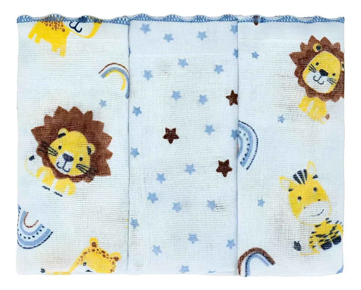 Pano De Boca Bublim Petit Estampado C/festone 34cmx40cm Pct C/03un //leao Azul