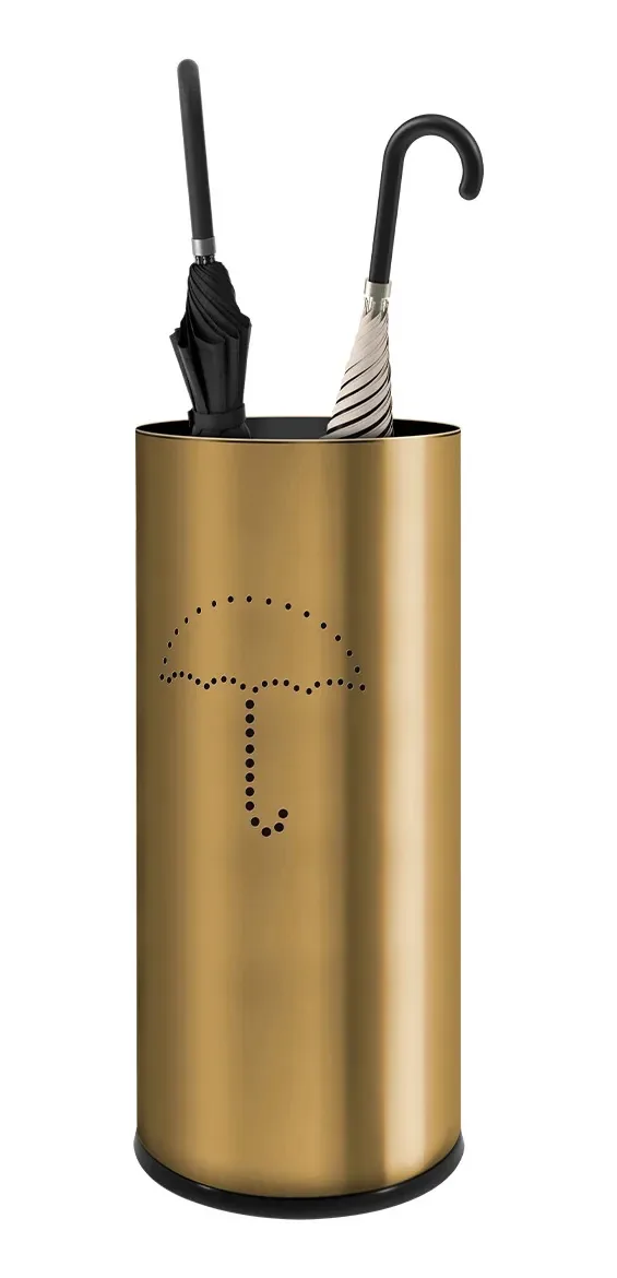 Porta Guarda Chuva Dourado Aço Inox Com Recipiente Plástico Dourado