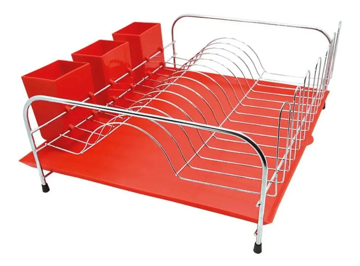 Escorredor De Louça Bandeja E Porta Talhere Inox Vermelho