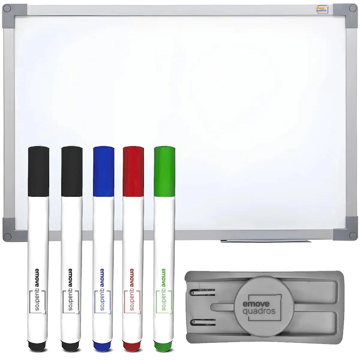 Lousa Quadro Branco 100x70 Soft Alumínio + 5 Caneta Apagador Emove Quadros