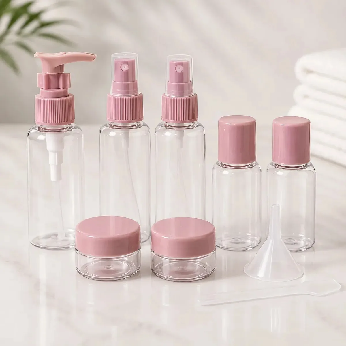 Kit Frascos Viagem 10 Peças Com Acessórios Rosa