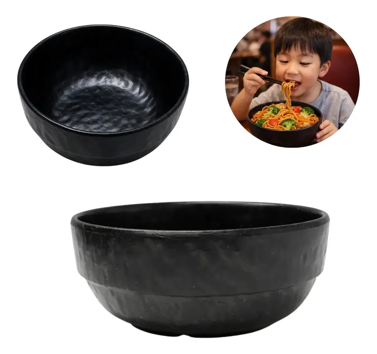 10 Tigelas Bowl Melamina Preto Restaurante Oriental 300ml