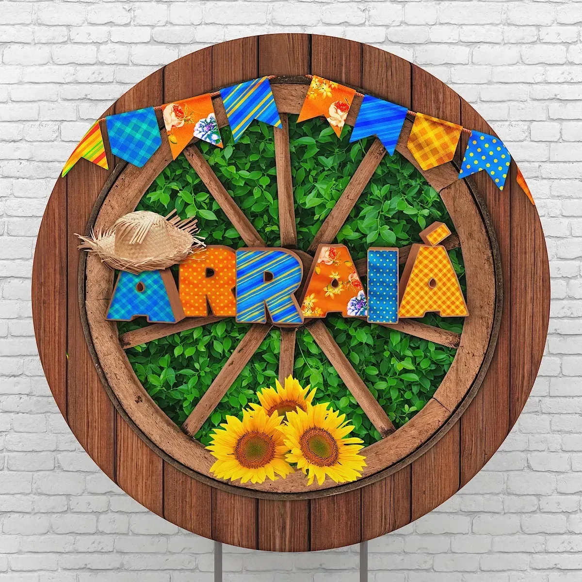 Capa Painel Redondo Festa Junina 1,50x1,50m Decoração Arraiá Estampado Em Tecido Criatema