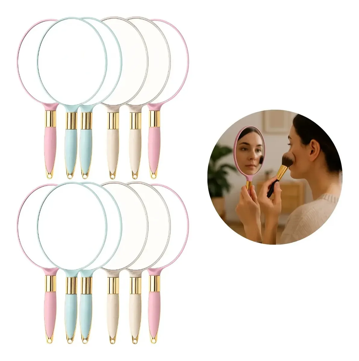 12 Espelhos Para Maquiagem Com Cabo De Luxo 24cm