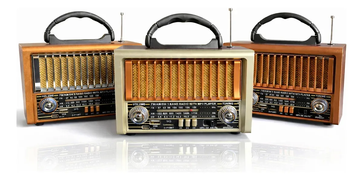 Caixa De Som Retro Bluetooth Radio Am E Fm Antigo Portatil Marrom Prata