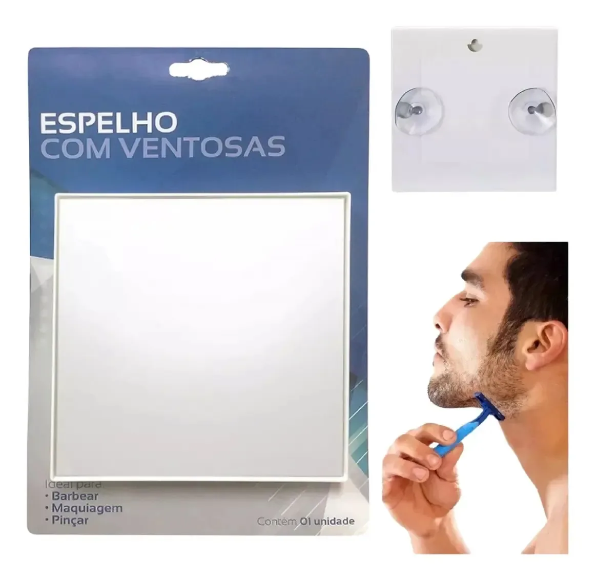 10 Espelhos Quadrado Ventosa 14cm Barba Chuveiro Box Branco