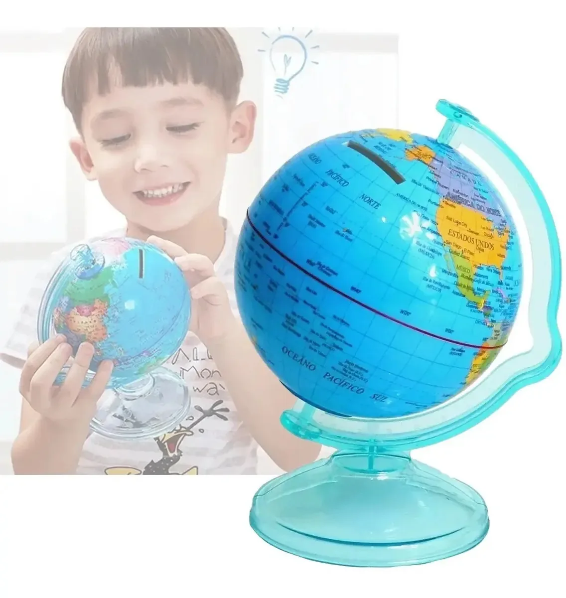 Cofre Globo Terrestre Giratório Tamanho 10,6 Enfeite Azul-celeste