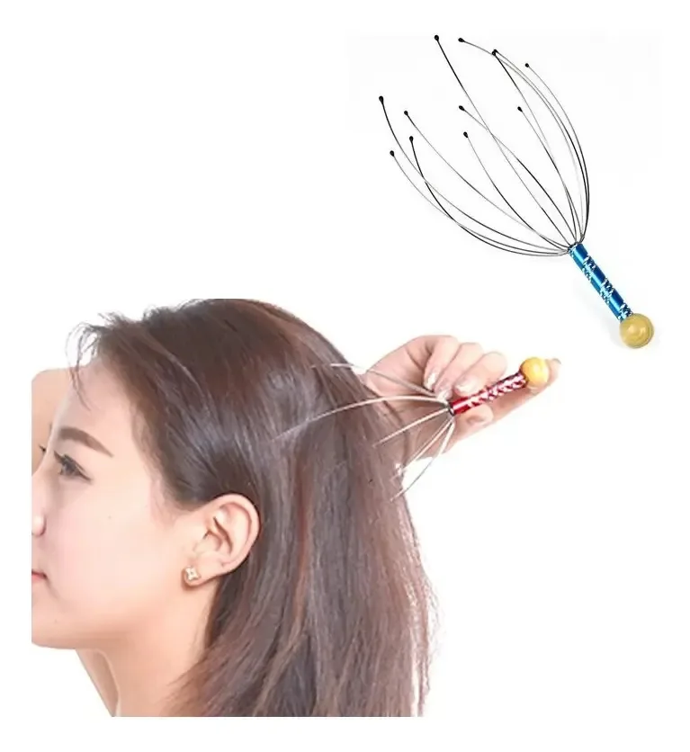 Kit C 2 Massageadores Cabeça 12 Hastes Relaxante Anti Stress Prateado