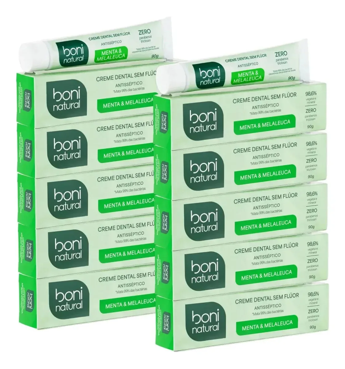 Kit 10 Creme Dental Sem Fluor Vegano 90g - Boni Natural