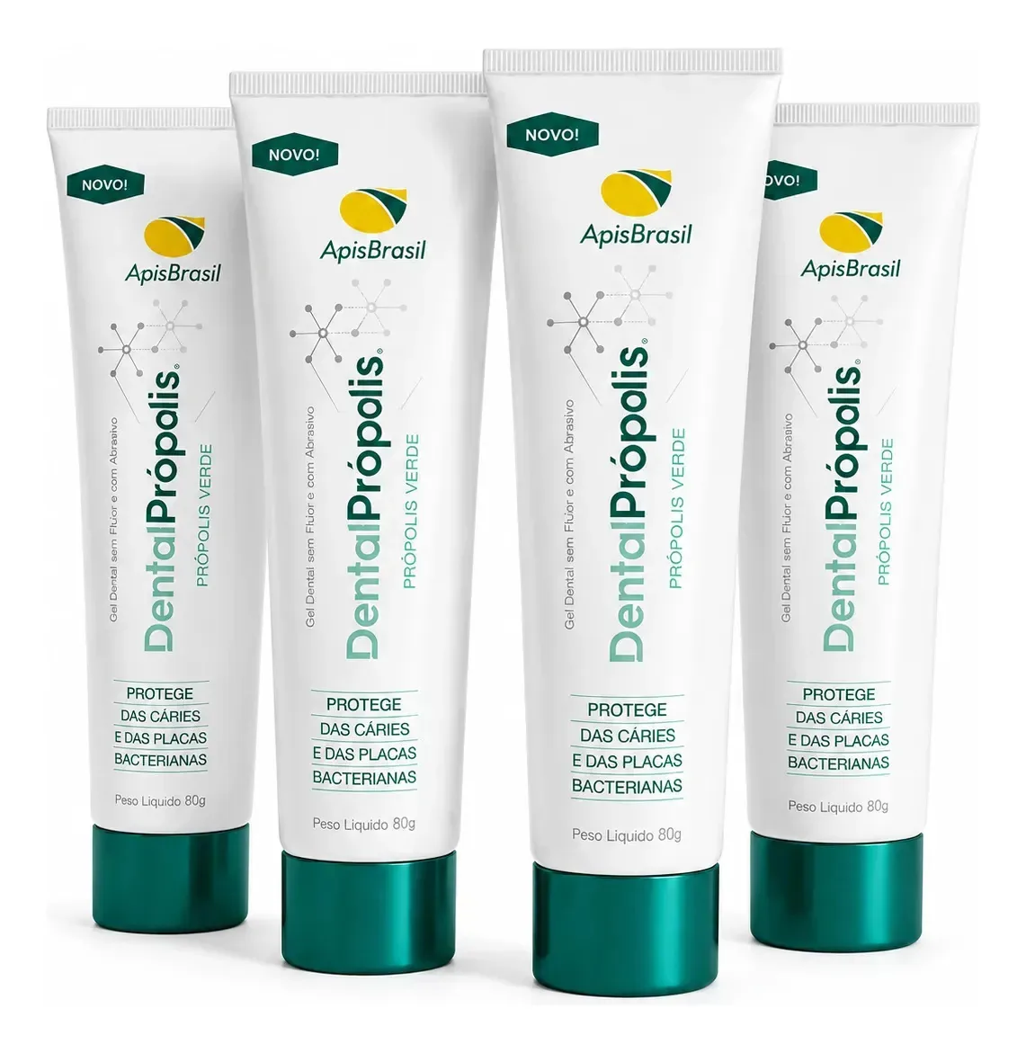 Kit 4 Creme Dental Gel Extrato Própolis Verde 80g Apisbrasil