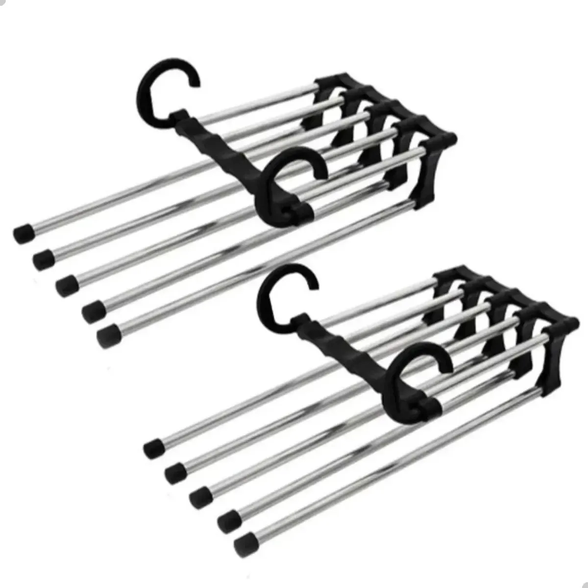 Kit 2 Cabide 5 Em 1 Retrátil Aço Organizador Calças Preto