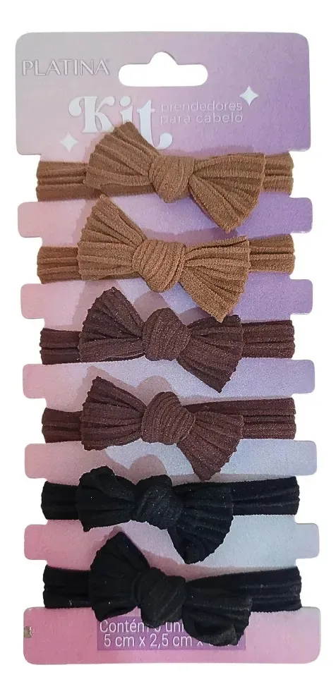 Kit com 6 Elásticos de Cabelo com Laço de Tecido Marrom-escuro para Mulheres