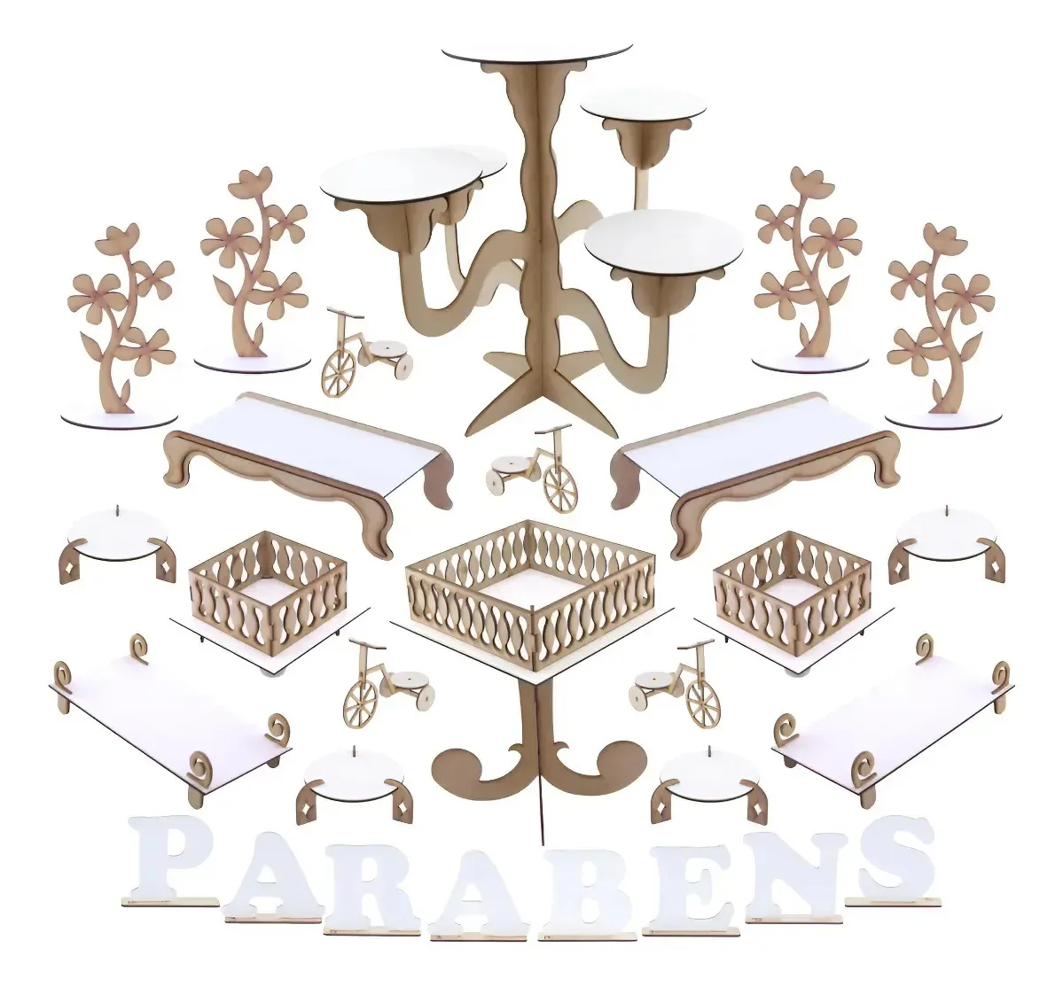 Kit Festa Mdf Branco Candelabro Decorativo - 28 Peças