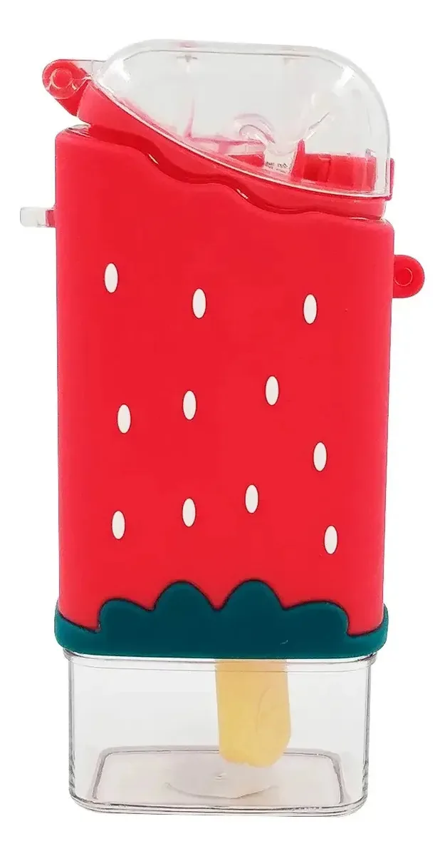 Garrafa Squeeze 240ml Infantil Com Alça Adesivos E Pins Cor Vermelho Morango