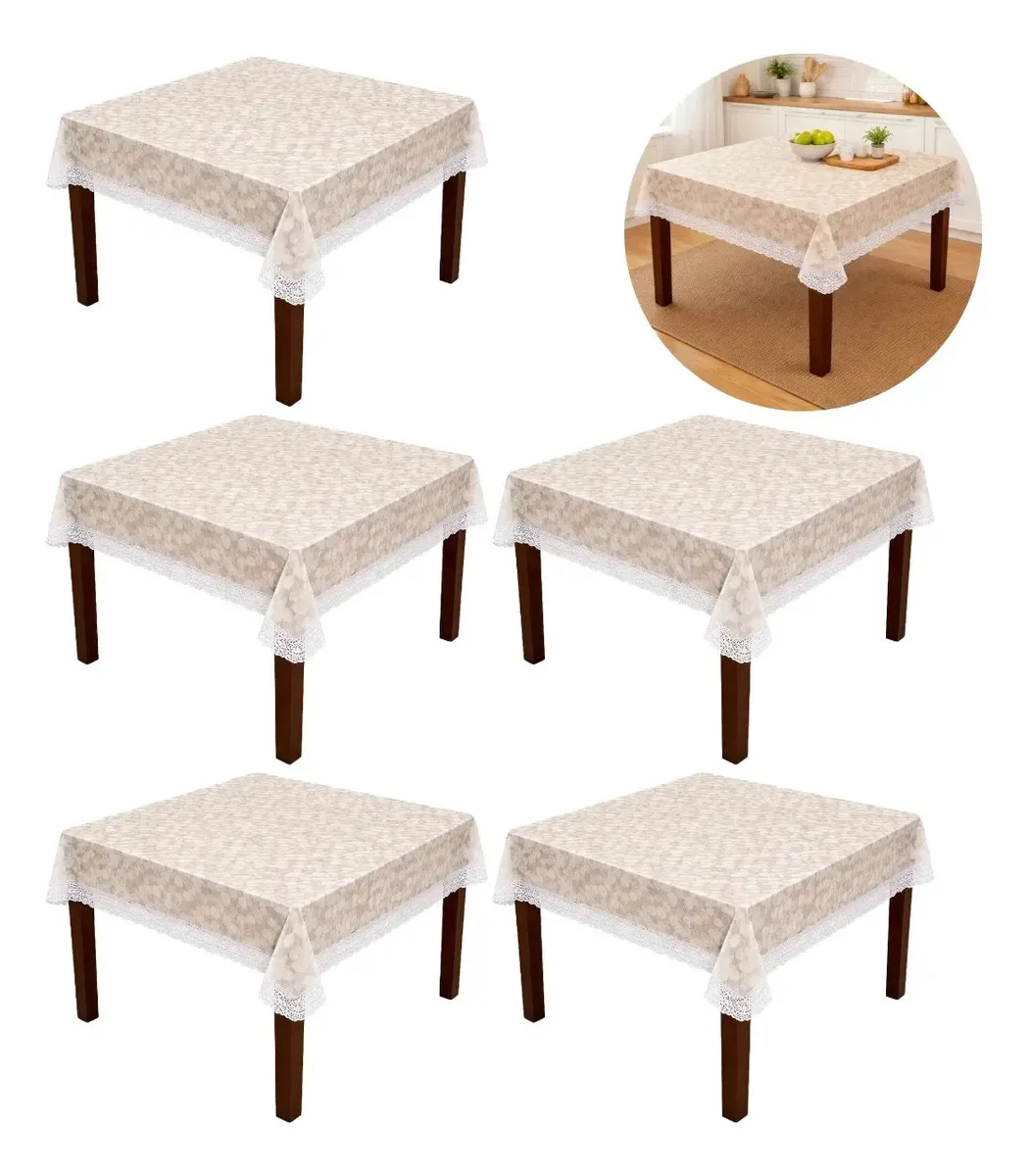 5 Toalhas Mesa Peva Rendada Impermeável Elegante Lavável Branco Renda