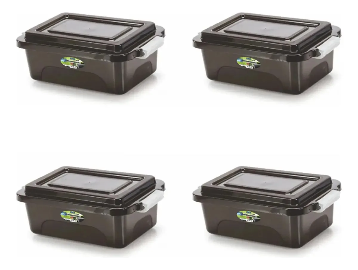 Kit 4 Caixas Organizadoras Black 10 L C/ Tampa E Travas