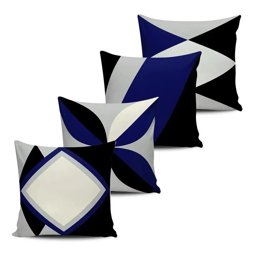 Kit 4 Almofadas Decorativas Abstrata Azul Marinho 45x45cm