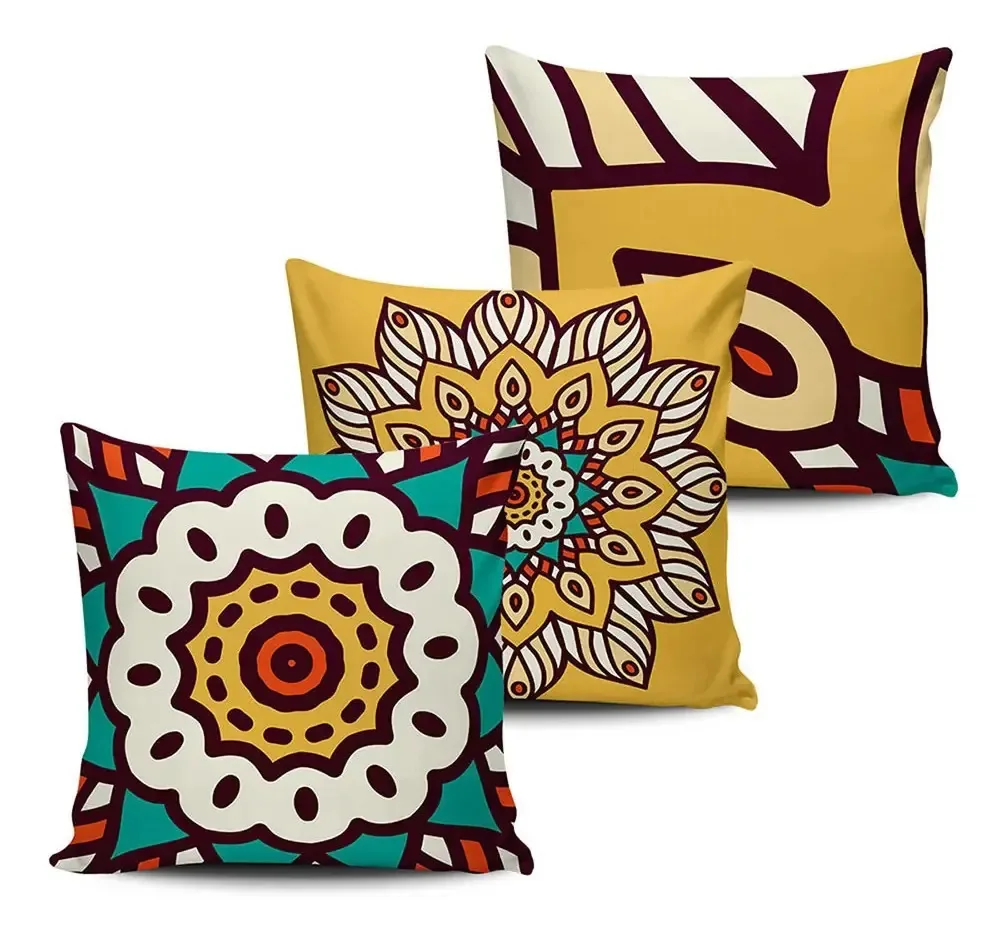 Conjunto 3 Almofadas Decorativas Mandala 45x45cm