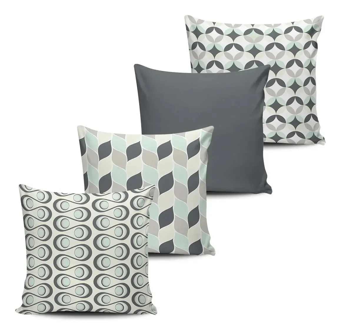 Kit 4 Capas Almofada Retrô Cores Pastéis E Cinza 45x45cm