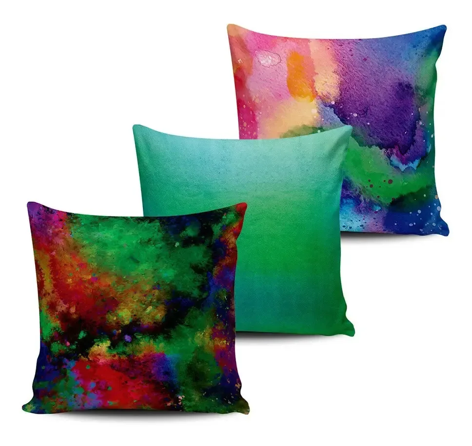 Kit 3 Almofadas Decorativas Pinturas Abstratas 45x45cm Multicolor