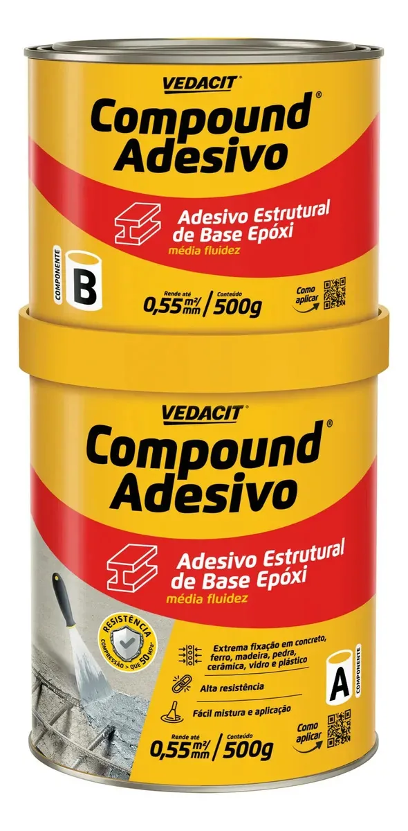 Compound Adesivo Epoxi Estrutural Vedacit - Lata 1kg A+b